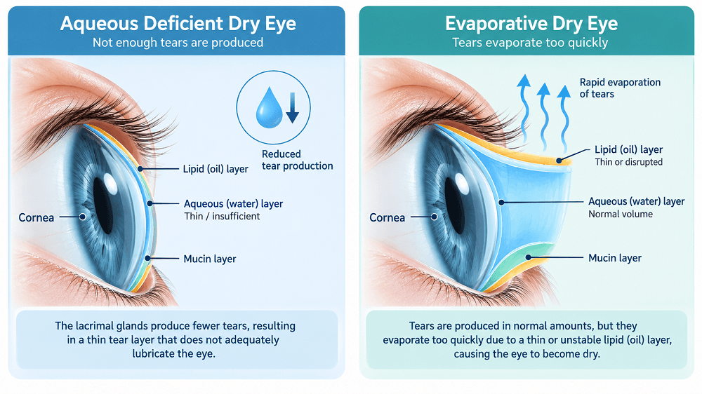 Comparison of aqueous deficient and evaporative dry eye mechanisms